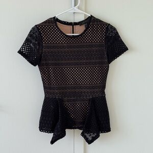 BCBGMaxAzria Black Lace Top with Short Sleeves
